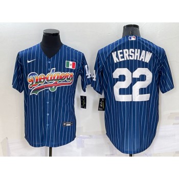 Men's Los Angeles Dodgers #22 Clayton Kershaw Navy Mexico Rainbow Cool Base Stitched Baseball Jersey Men's Los Angeles Dodgers #22 Clayton Kershaw Navy Mexico Rainbow Cool Base Stitched Baseball Jersey