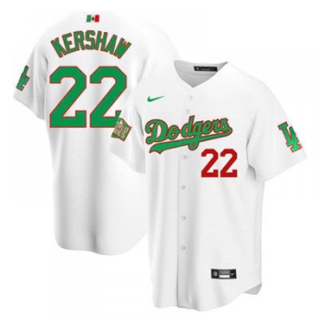 Men's Los Angeles Dodgers #22 Clayton Kershaw White Green Mexico 2020 World Series Stitched Jersey Men's Los Angeles Dodgers #22 Clayton Kershaw White Green Mexico 2020 World Series Stitched Jersey