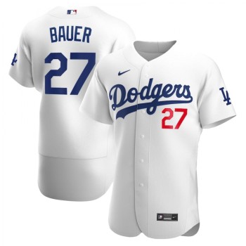 Men's Los Angeles Dodgers #27 Trevor Bauer White flex base Sttiched Jersey Men's Los Angeles Dodgers #27 Trevor Bauer White flex base Sttiched Jersey