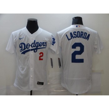 Men's Los Angeles Dodgers #2 Tommy Lasorda White Flex Base Sttiched Jersey Men's Los Angeles Dodgers #2 Tommy Lasorda White Flex Base Sttiched Jersey