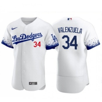 Men's Los Angeles Dodgers #34 Toro Valenzuela 2021 White City Connect Flex Base Stitched Baseball Jersey