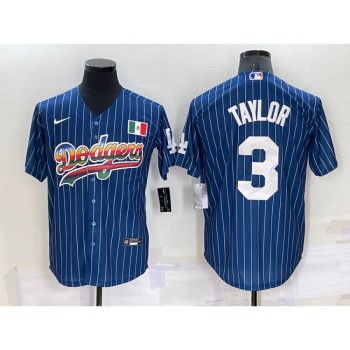 Men's Los Angeles Dodgers #3 Chris Taylor Navy Mexico Rainbow Cool Base Stitched Baseball Jersey