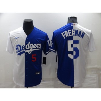 Men's Los Angeles Dodgers #5 Freddie Freeman White/Blue Split Cool Base Stitched Baseball Jersey Men's Los Angeles Dodgers #5 Freddie Freeman White/Blue Split Cool Base Stitched Baseball Jersey