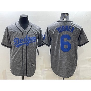 Men's Los Angeles Dodgers #6 Trea Turner Grey Cool Base Stitched Jersey