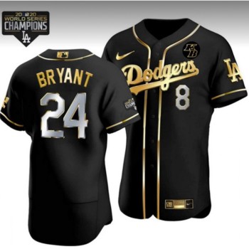 Men's Los Angeles Dodgers Front #8 Back #24 Kobe Bryant 2020 World Series Champions Black Golden Sttiched MLB Jersey Men's Los Angeles Dodgers Front #8 Back #24 Kobe Bryant 2020 World Series Champions Black Golden Sttiched MLB Jersey