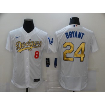 Men's Los Angeles Dodgers Front #8 Back #24 Kobe Bryant 2021 White Gold Sttiched Jersey Men's Los Angeles Dodgers Front #8 Back #24 Kobe Bryant 2021 White Gold Sttiched Jersey