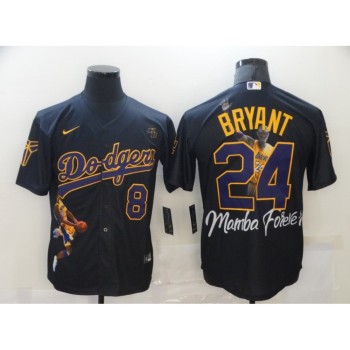 Men's Los Angeles Dodgers Front #8 Back #24 Kobe Bryant Black With KB Patch Cool Base Stitched Jersey Men's Los Angeles Dodgers Front #8 Back #24 Kobe Bryant Black With KB Patch Cool Base Stitched Jersey