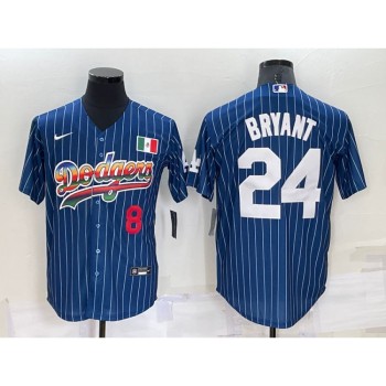 Men's Los Angeles Dodgers Front #8 Back #24 Kobe Bryant Navy Mexico Rainbow Cool Base Stitched Baseball Jersey Men's Los Angeles Dodgers Front #8 Back #24 Kobe Bryant Navy Mexico Rainbow Cool Base Stitched Baseball Jersey