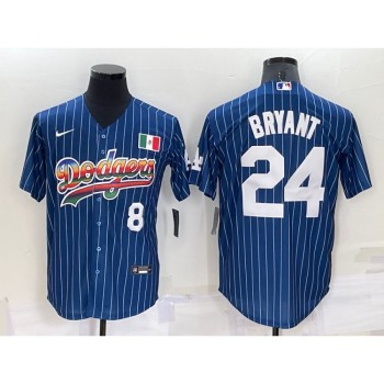Men's Los Angeles Dodgers Front #8 Back #24 Kobe Bryant Navy Mexico Rainbow Cool Base Stitched Baseball Jersey Men's Los Angeles Dodgers Front #8 Back #24 Kobe Bryant Navy Mexico Rainbow Cool Base Stitched Baseball Jersey