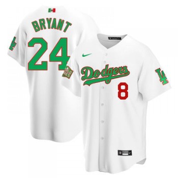 Men's Los Angeles Dodgers Front #8 Back #24 Kobe Bryant White Green Mexico 2020 World Series Stitched Jersey Men's Los Angeles Dodgers Front #8 Back #24 Kobe Bryant White Green Mexico 2020 World Series Stitched Jersey