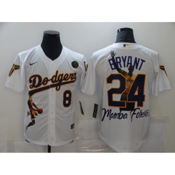 Men's Los Angeles Dodgers Front #8 Back #24 Kobe Bryant White With KB Patch Cool Base Stitched Jersey Men's Los Angeles Dodgers Front #8 Back #24 Kobe Bryant White With KB Patch Cool Base Stitched Jersey