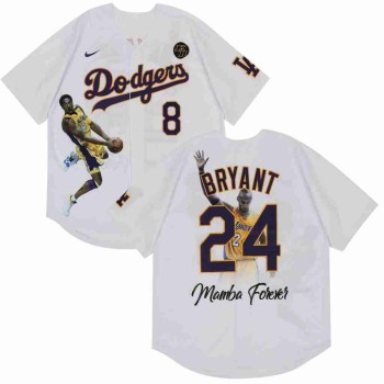 Men's Los Angeles Dodgers Front #8 Back #24 Kobe Bryant White With KB Patch Cool Base Stitched Jersey Men's Los Angeles Dodgers Front #8 Back #24 Kobe Bryant White With KB Patch Cool Base Stitched Jersey