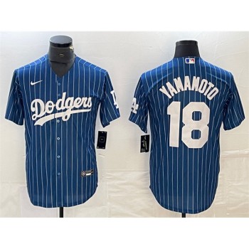 Men's Los Angeles Dodgers #18 Yoshinobu Yamamoto Navy Cool Base With Patch Stitched Baseball Jersey