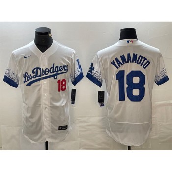Men's Los Angeles Dodgers #18 Yoshinobu Yamamoto White City Connect Flex Base Stitched Baseball Jersey Men's Los Angeles Dodgers #18 Yoshinobu Yamamoto White City Connect Flex Base Stitched Baseball Jersey
