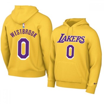 Men's Los Angeles Lakers #0 Russell Westbrook 2021 Yellow Pullover Hoodie Men's Los Angeles Lakers #0 Russell Westbrook 2021 Yellow Pullover Hoodie