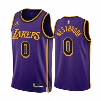 Men's Los Angeles Lakers #0 Russell Westbrook 2022/23 Purple Statement Edition Stitched Basketball Jersey Men's Los Angeles Lakers #0 Russell Westbrook 2022/23 Purple Statement Edition Stitched Basketball Jersey