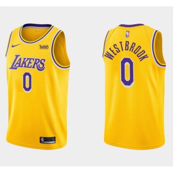 Men's Los Angeles Lakers #0 Russell Westbrook Yellow Stitched Basketball Jersey Men's Los Angeles Lakers #0 Russell Westbrook Yellow Stitched Basketball Jersey