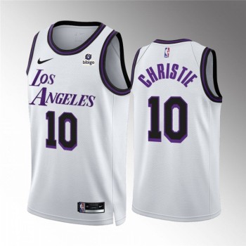 Men's Los Angeles Lakers #10 Max Christie White City Edition Stitched Basketball Jersey Men's Los Angeles Lakers #10 Max Christie White City Edition Stitched Basketball Jersey