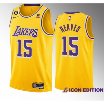 Men's Los Angeles Lakers #15 Austin Reaves Yellow Edition With NO.6 Patch Stitched Basketball Jersey 001 Men's Los Angeles Lakers #15 Austin Reaves Yellow Edition With NO.6 Patch Stitched Basketball Jersey 001