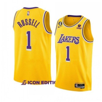 Men's Los Angeles Lakers #1 D'Angelo Russell Yellow Icon Edition With NO.6 Patch Stitched Basketball Jersey Men's Los Angeles Lakers #1 D'Angelo Russell Yellow Icon Edition With NO.6 Patch Stitched Basketball Jersey