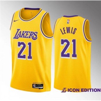 Men's Los Angeles Lakers #21 Maxwell Lewis Yellow 2023 Draft Icon Edition Stitched Basketball Jersey Men's Los Angeles Lakers #21 Maxwell Lewis Yellow 2023 Draft Icon Edition Stitched Basketball Jersey