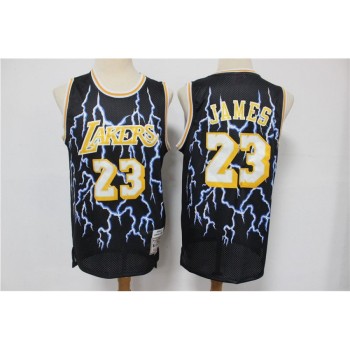 Men's Los Angeles Lakers #23 LeBron James Black Hardwood Classics Lightning Limited Edition Stitched Jersey Men's Los Angeles Lakers #23 LeBron James Black Hardwood Classics Lightning Limited Edition Stitched Jersey