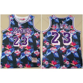 Men's Los Angeles Lakers #23 LeBron James Floral Hardwood Classics Stitched Jersey Men's Los Angeles Lakers #23 LeBron James Floral Hardwood Classics Stitched Jersey