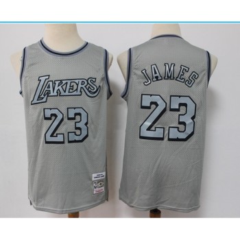 Men's Los Angeles Lakers #23 LeBron James Grey Throwback Stitched Basketball Jersey Men's Los Angeles Lakers #23 LeBron James Grey Throwback Stitched Basketball Jersey