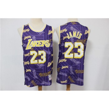 Men's Los Angeles Lakers #23 LeBron James Purple Tear Up Pack Hardwood Classics Swingman Stitched Jersey Men's Los Angeles Lakers #23 LeBron James Purple Tear Up Pack Hardwood Classics Swingman Stitched Jersey