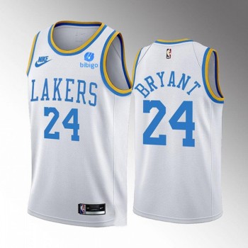 Men's Los Angeles Lakers #24 Kobe Bryant 2022/23 White Classic Edition Stitched Basketball Jersey Men's Los Angeles Lakers #24 Kobe Bryant 2022/23 White Classic Edition Stitched Basketball Jersey