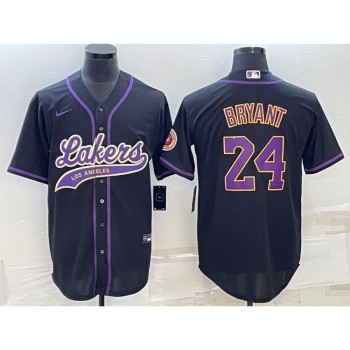 Men's Los Angeles Lakers #24 Kobe Bryant Black Cool Base Stitched Baseball Jersey Men's Los Angeles Lakers #24 Kobe Bryant Black Cool Base Stitched Baseball Jersey