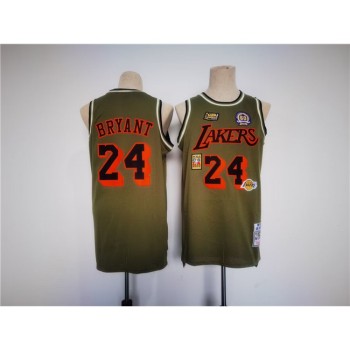 Men's Los Angeles Lakers #24 Kobe Bryant Olive With 4 Patch Throwback basketball Jersey Men's Los Angeles Lakers #24 Kobe Bryant Olive With 4 Patch Throwback basketball Jersey