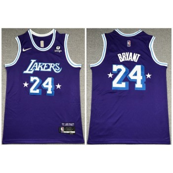 Men's Los Angeles Lakers #24 Kobe Bryant Purple City Edition75th Anniversary Yellow Stitched Basketball Jersey Men's Los Angeles Lakers #24 Kobe Bryant Purple City Edition75th Anniversary Yellow Stitched Basketball Jersey