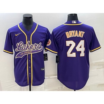 Men's Los Angeles Lakers #24 Kobe Bryant Purple Cool Base Stitched Baseball Jersey Men's Los Angeles Lakers #24 Kobe Bryant Purple Cool Base Stitched Baseball Jersey