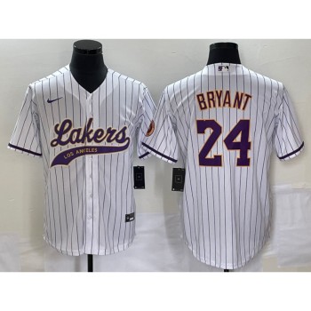 Men's Los Angeles Lakers #24 Kobe Bryant White Cool Base With Patch Stitched Baseball Jersey Men's Los Angeles Lakers #24 Kobe Bryant White Cool Base With Patch Stitched Baseball Jersey