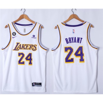 Men's Los Angeles Lakers #24 Kobe Bryant White With NO.6 Patch Stitched Basketball Jersey Men's Los Angeles Lakers #24 Kobe Bryant White With NO.6 Patch Stitched Basketball Jersey