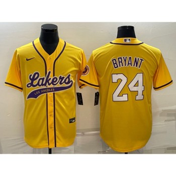 Men's Los Angeles Lakers #24 Kobe Bryant Yellow Cool Base Stitched Baseball Jersey Men's Los Angeles Lakers #24 Kobe Bryant Yellow Cool Base Stitched Baseball Jersey