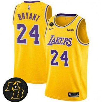 Men's Los Angeles Lakers #24 Kobe Bryant Yellow With KB Patch 2018-2019 Wish Swingman Stitched NBA Jersey Men's Los Angeles Lakers #24 Kobe Bryant Yellow With KB Patch 2018-2019 Wish Swingman Stitched NBA Jersey