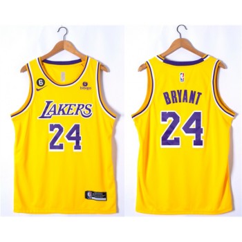 Men's Los Angeles Lakers #24 Kobe Bryant Yellow With NO.6 Patch Stitched Basketball Jersey Men's Los Angeles Lakers #24 Kobe Bryant Yellow With NO.6 Patch Stitched Basketball Jersey