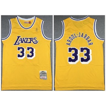 Men's Los Angeles Lakers #33 Kareem Abdul-Jabbar Yellow Hardwood Classics Throwback Stitched Jersey Men's Los Angeles Lakers #33 Kareem Abdul-Jabbar Yellow Hardwood Classics Throwback Stitched Jersey