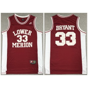 Men's Los Angeles Lakers #33 Kobe Bryant Red Lower Merion High School Stitched Jersey Men's Los Angeles Lakers #33 Kobe Bryant Red Lower Merion High School Stitched Jersey