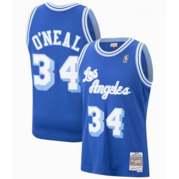 Men's Los Angeles Lakers #34 Shaquille O'Neal Blue Throwback Stitched Jersey Men's Los Angeles Lakers #34 Shaquille O'Neal Blue Throwback Stitched Jersey