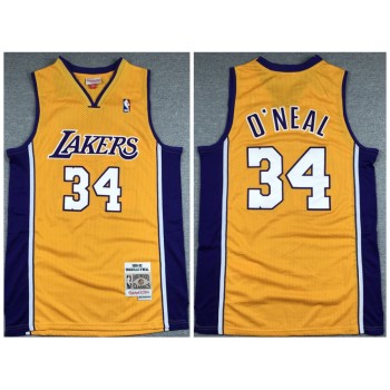 Men's Los Angeles Lakers #34 Shaquille O'Neal Gold 1999-00 Throwback Stitched Jersey Men's Los Angeles Lakers #34 Shaquille O'Neal Gold 1999-00 Throwback Stitched Jersey