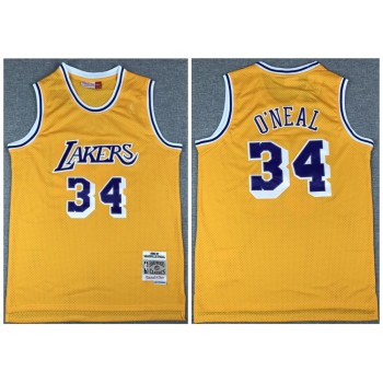 Men's Los Angeles Lakers #34 Shaquille O'Neal Gold Throwback Stitched Jersey Men's Los Angeles Lakers #34 Shaquille O'Neal Gold Throwback Stitched Jersey
