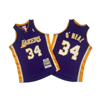 Men's Los Angeles Lakers #34 Shaquille O'Neal Purple 1999-00 Throwback basketball Jersey Men's Los Angeles Lakers #34 Shaquille O'Neal Purple 1999-00 Throwback basketball Jersey