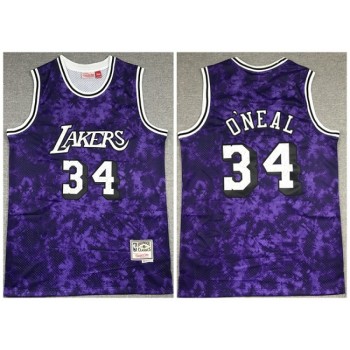 Men's Los Angeles Lakers #34 Shaquille O'Neal Purple Stitched Throwback Jersey Men's Los Angeles Lakers #34 Shaquille O'Neal Purple Stitched Throwback Jersey