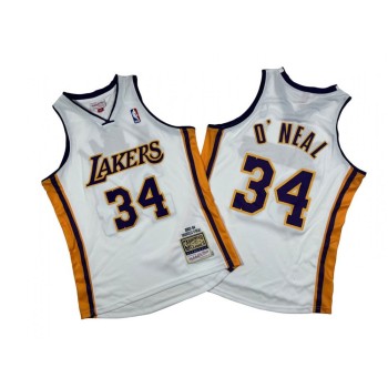 Men's Los Angeles Lakers #34 Shaquille O'Neal White 2003-04 Throwback basketball Jersey Men's Los Angeles Lakers #34 Shaquille O'Neal White 2003-04 Throwback basketball Jersey