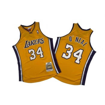 Men's Los Angeles Lakers #34 Shaquille O'Neal Yellow 1999-00 Throwback basketball Jersey Men's Los Angeles Lakers #34 Shaquille O'Neal Yellow 1999-00 Throwback basketball Jersey