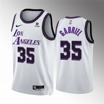 Men's Los Angeles Lakers #35 Wenyen Gabriel White City Edition Stitched Basketball Jersey Men's Los Angeles Lakers #35 Wenyen Gabriel White City Edition Stitched Basketball Jersey