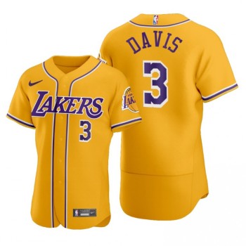 Men's Los Angeles Lakers #3 Anthony Davis 2020 Gold NBA X MLB Crossover Edition Stitched Jersey Men's Los Angeles Lakers #3 Anthony Davis 2020 Gold NBA X MLB Crossover Edition Stitched Jersey